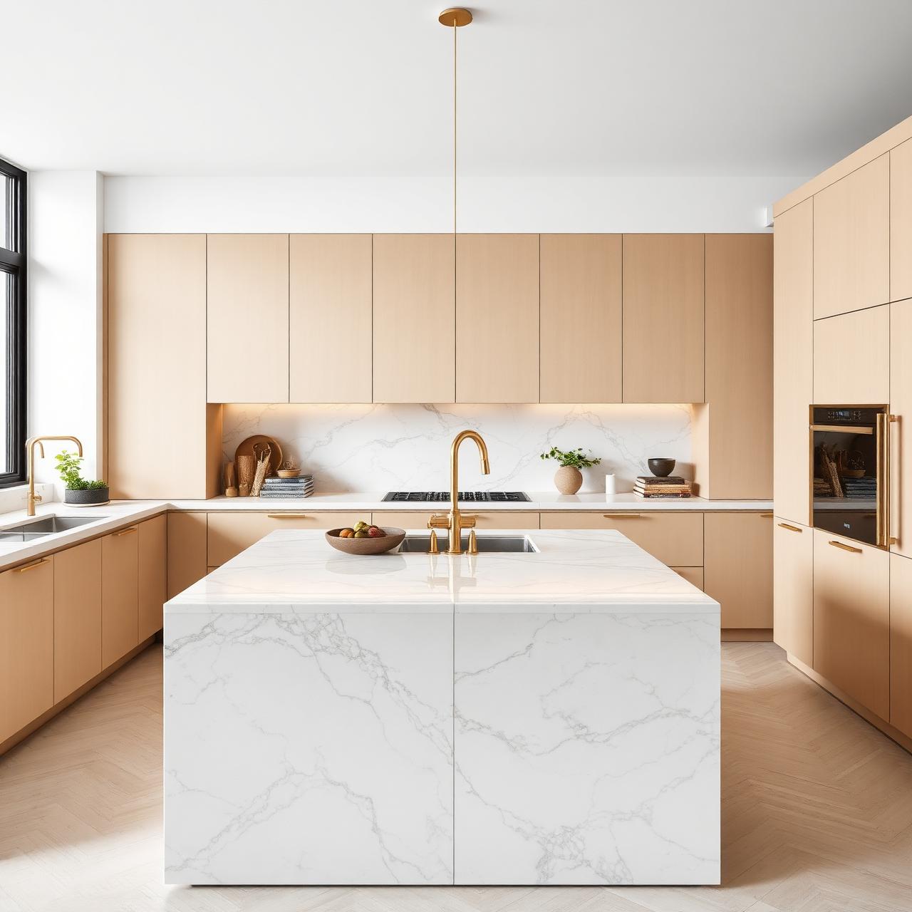 Modern kitchen with marble island